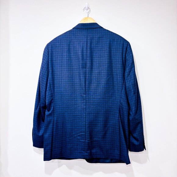 ALFRED SUNG Navy plaid wool blazer | Tailored classic mens jacket | 48 Long * - Picture 2 of 7